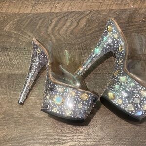 Pleaser Silver and Gold Crystal Platform Heels